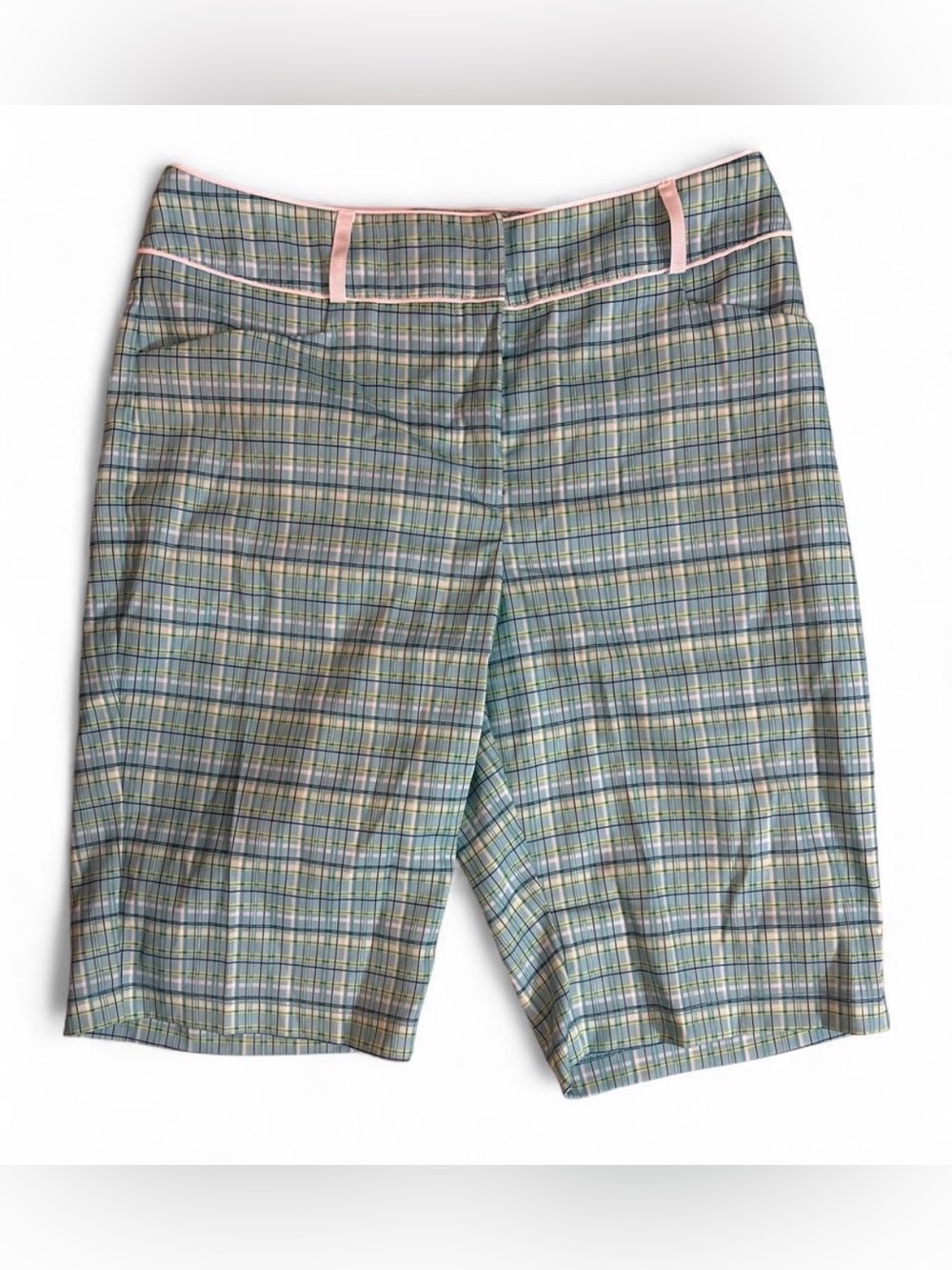 Tail Plaid Capris in Light Blue and Pink Trim